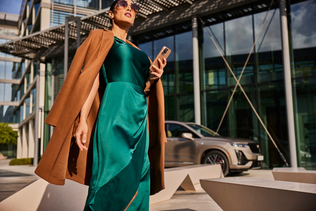 Woman looking away from the phone